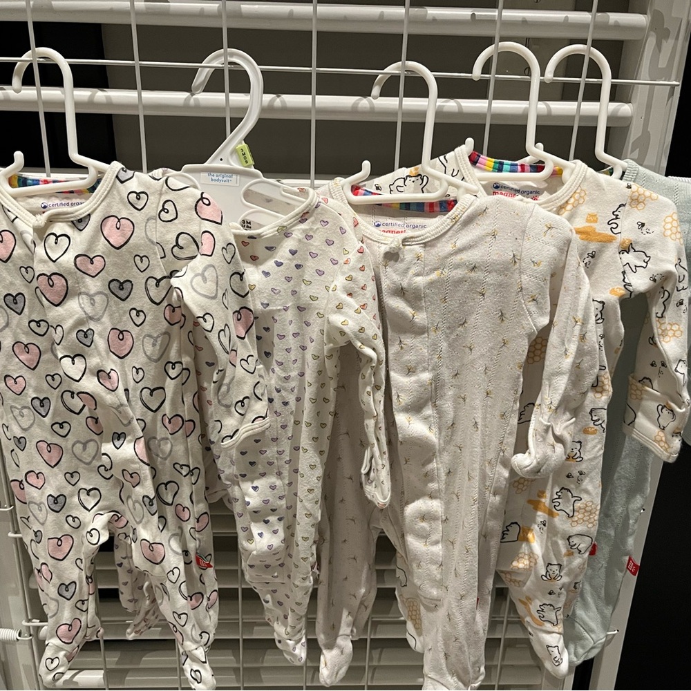 Five Magnetic Me Kids Onesie Footies - Multicolor Hearts and Patterns